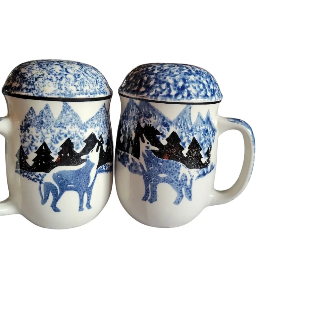 Vtg Folk Craft Wolf Blue Salt & Pepper Shakers by Tienshan. - Picture 7 of 12